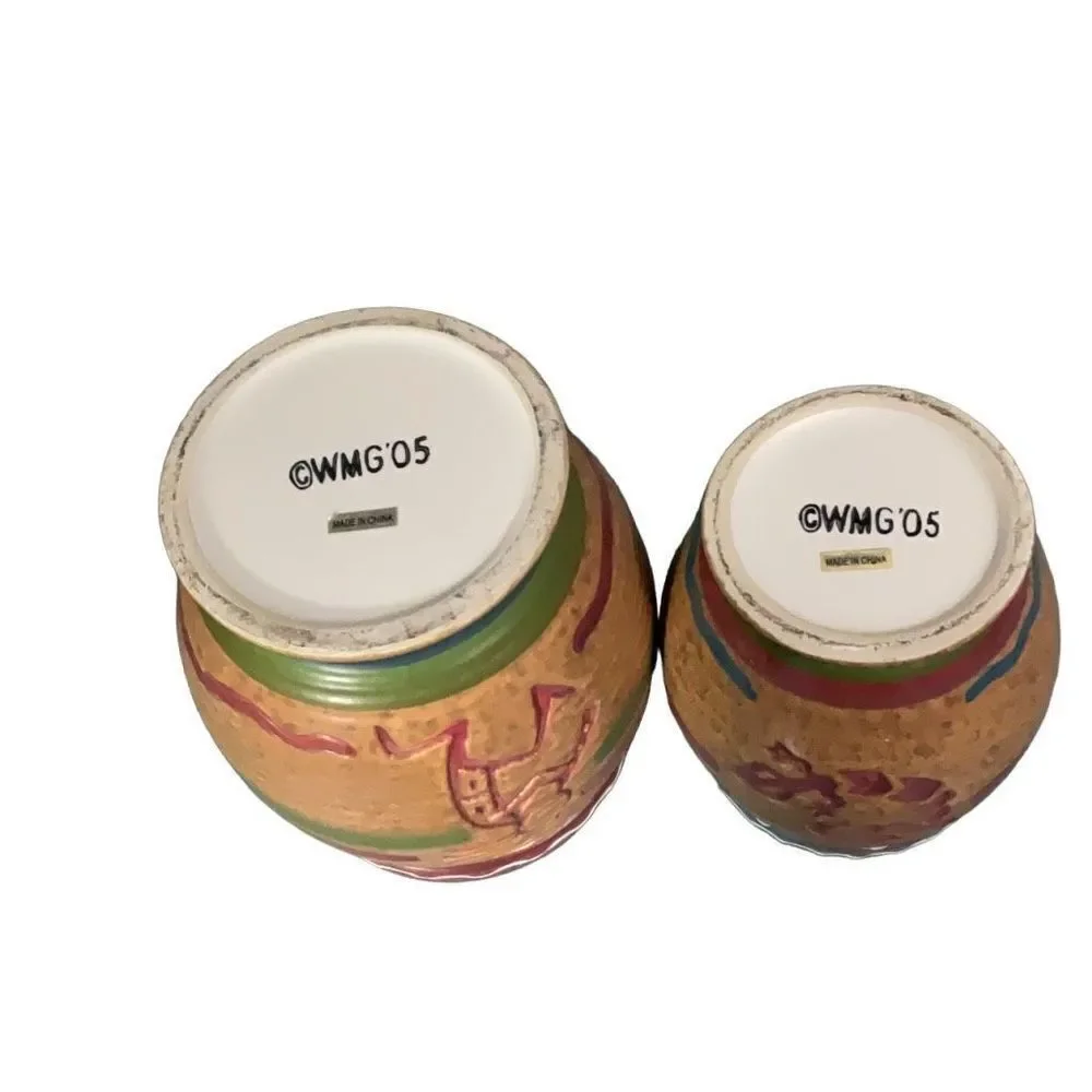 Southwestern Pottery Jars Small Canisters Kokopelli Lizards Set of 2